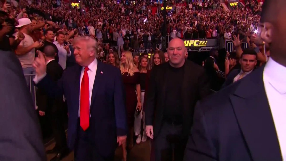 President Trump makes his entrance at UFC 327 in Miami with Dana White, Don Jr., Ivanka, Tiffany and Marco Rubio.