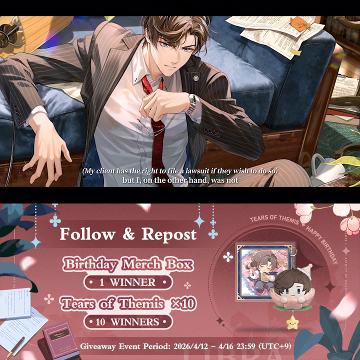 Artem's Birthday SSR ✦ As I See Myself ✦ Trailer The Avidity of Hearts Limited-Time Event and Artem's Birthday SSR card "As I See Myself" will be available soon! ✅ Follow & Repost 🎁 Artem's Birthday Merch Box (1 winner) 🎁 Tears of Themis ×10 (10 winners) #TearsOfThemis