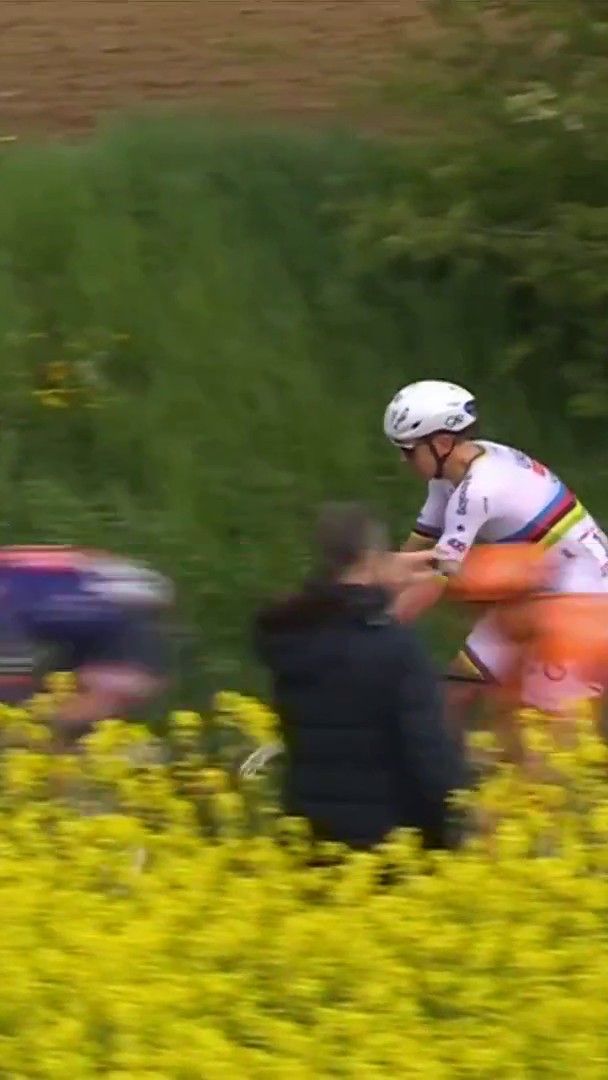 PUNCTURE FOR POGACAR 😱 The world champion is off the back and riding a Shimano neutral service bike!
