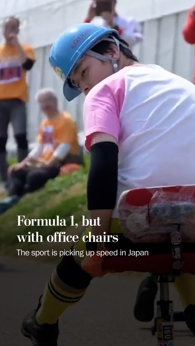 Workers competed on office chairs along a closed circuit for the annual office chair race in Kyotanabe, Japan in March.