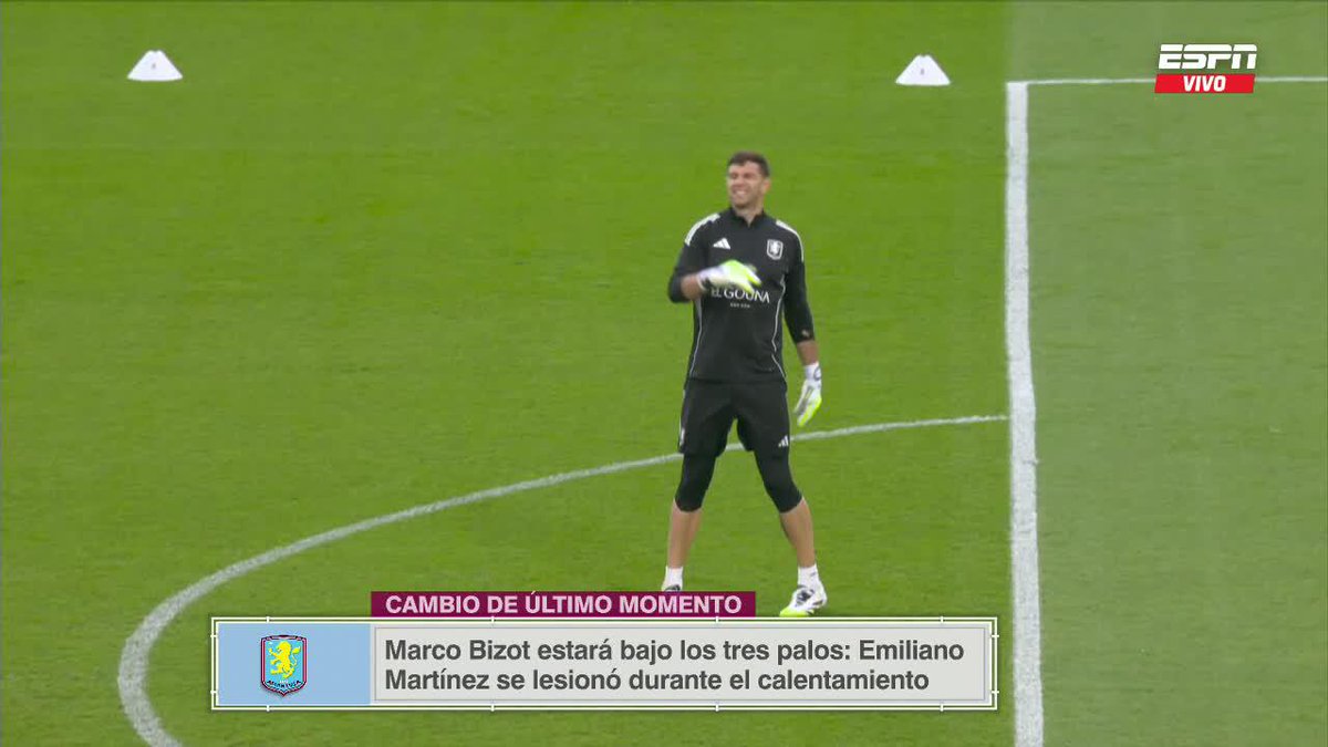 ⛔️🇦🇷 Dibu Martínez SINTIÓ UNA MOLESTIA en la entrada en calor del Aston Villa, tras probar un pase largo, y NO FUE NI AL BANCO. Este es el momento justo de la lesión: