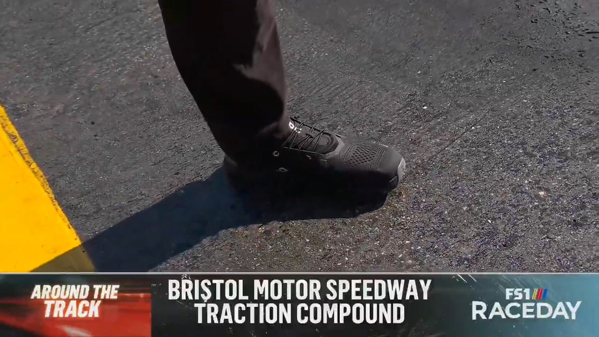 A sticky situation at Bristol. Regan Smith checks out the traction compound.