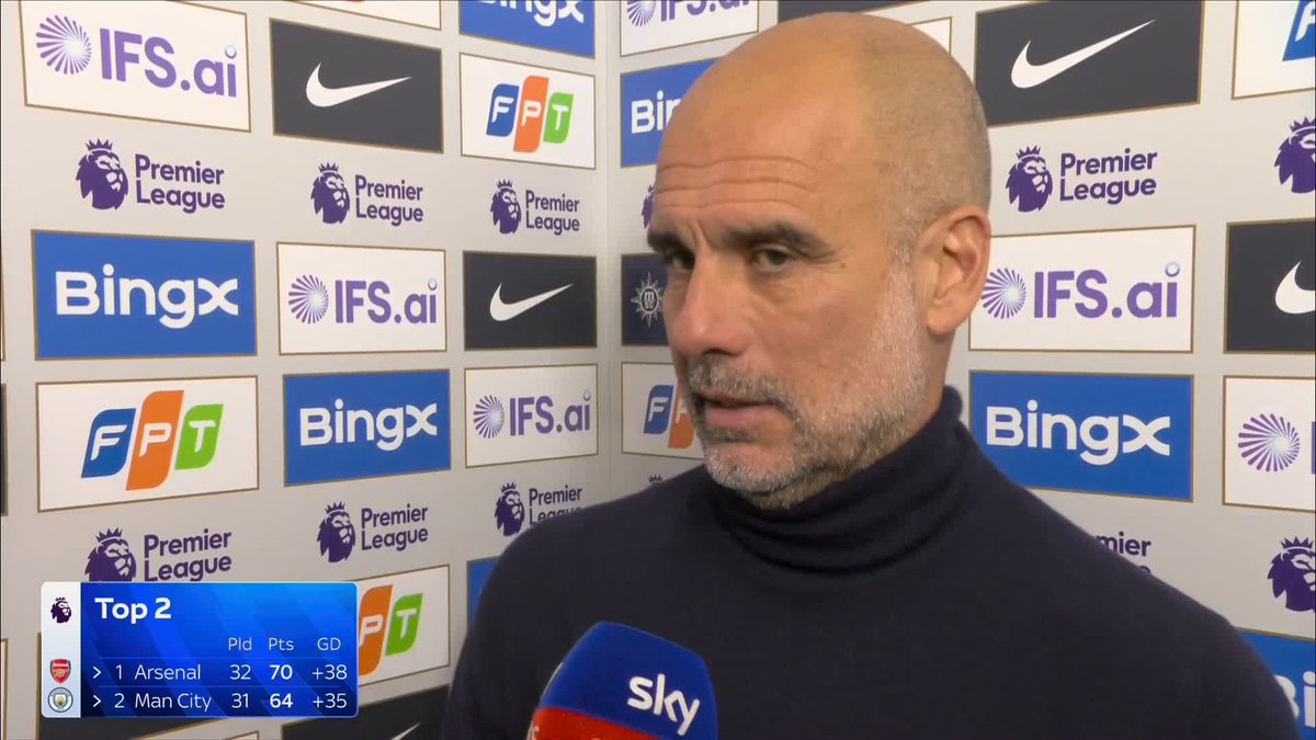 There's not one person in this country that could bet £1 to us that we're much better" Pep Guardiola on facing Arsenal next week in the hunt for the PL title 🏆👀
