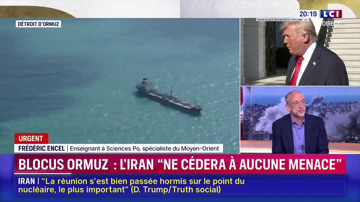 🔴 Blocus d'Ormuz "Sur le plan militaire, les États-Unis ne peuvent pas être vaincus par l'Iran. L'Iran n'a pas la capacité de fermer le détroit d'Ormuz. Ils peuvent menacer chaque bateaux, via des drones ou des missiles. (...)", assure Frédéric Encel