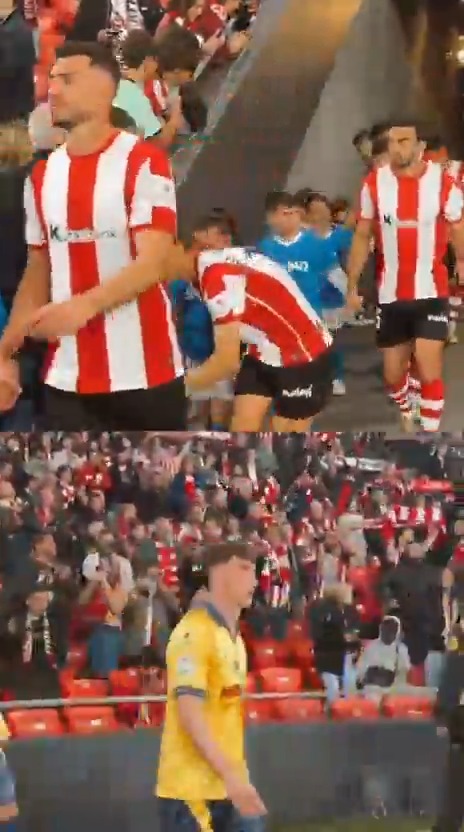 🔙 Una salida al campo como las de antes. Athletic Club y Villarreal CF saltaron al césped cada uno desde un lado de San Mamés. LALIGARETRO | AthleticVillarreal