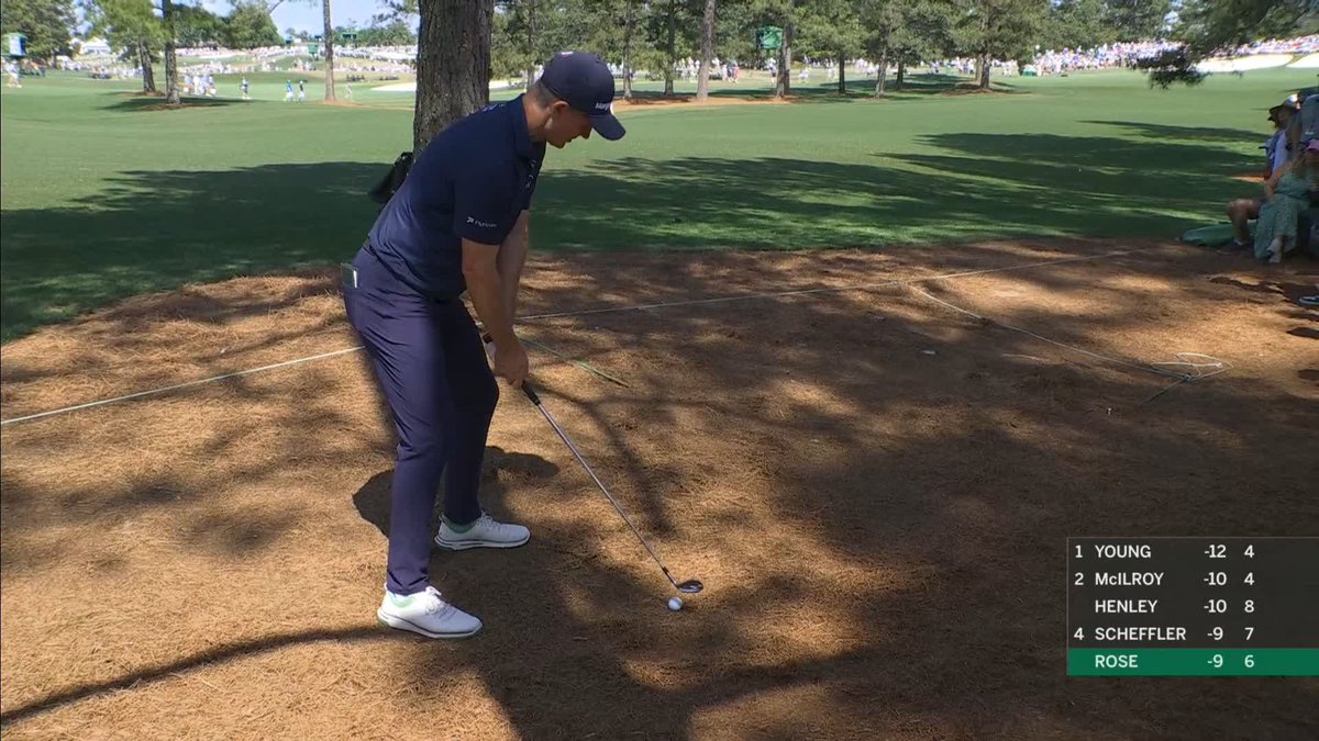 Justin Rose from the pine straw to mere inches. #themasters