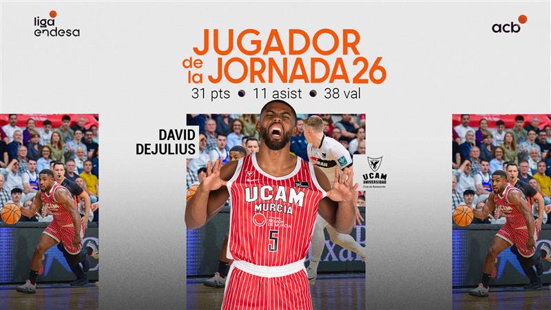 💥 David DeJulius ya ha pasado a formar parte de una exclusiva lista de auténticas leyendas que han conseguido firmar 30+ puntos y 10+ más asistencias en un duelo de #LigaEndesa Y claro, obviamente es el JUGADOR de la JORNADA 26 con sus 3⃣8⃣ de valoración 🔥 | UCAM Murcia