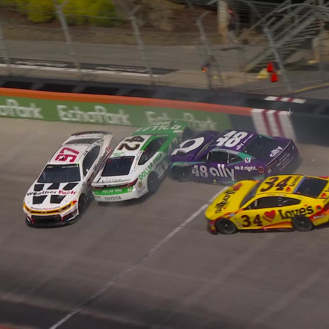 Things happen fast at this short track! Multiple cars are involved in this incident on Lap 160.