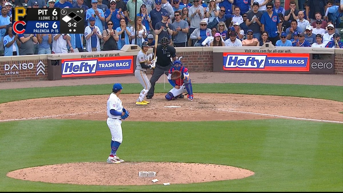 Brandon Lowe checks his swing but gets wrung up with the go-ahead run on third... Pirates will need extras again to win this one. In what world is this is swing? 👎