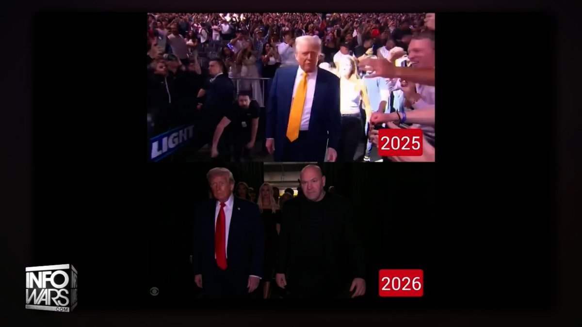 VIDEO: See The Difference Between UFC Crowds' Reaction When President Trump Enters The Building From 2025 & Yesterday! "Not A Lot Of People Standing Up & Lower Energy- You Can Just Feel It! It's Subdued, There Are A Lot Of Boos!" 🔴WATCH THE LIVE ALEX JONES SHOW NOW: