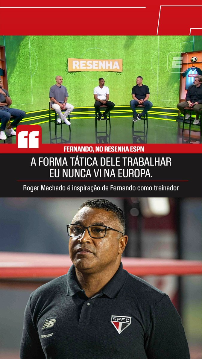 Na ESPN, Fernando confirma aposentadoria e revela inspiração em Roger Machado como técnico: “A forma dele trabalhar eu não peguei na Europa.” “Então, talvez, um treinador que eu me identificaria no Brasil seria o Roger.” 🎥 ESPN Brasil | SportsCenter Brasil