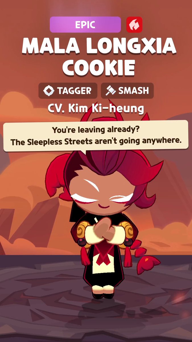 "Have you ever felt the searing flames of passion?" A new Cookie is coming to CookieRun: Tower of Adventures! The hot-hearted protector of the Sleepless Streets, Mala Longxia Cookie, is coming April 15! 🔥 (GMT+9) #CookieRun #TowerOfAdventures #Update