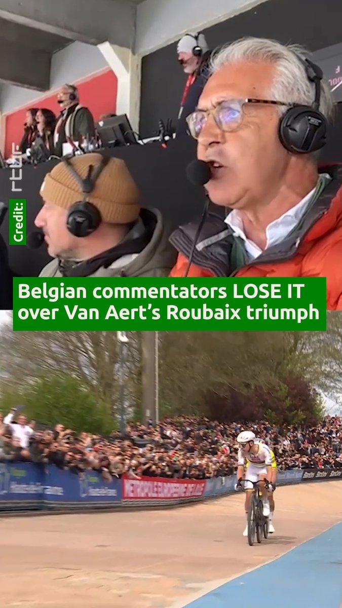 🤩 Isn't this just the best thing you've seen all day!? 🎙️🇧🇪 The @rtbfsport team were in ALL SORTS as Wout van Aert pipped four-time Tour de France winner Tadej Pogacar to the line at Paris-Roubaix! #ParisRoubaix | April 12 | SBS On Demand 📺