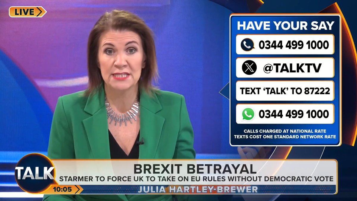 🚨"Keir Starmer spent three years as Shadow Brexit secretary trying to stop it from happening. Now, they want to betray us even more!" Julia Hartley-Brewer attacks Keir Starmer for betraying the "biggest democratic vote for our sovereignty" in British history. Julia Hartley-Brewer