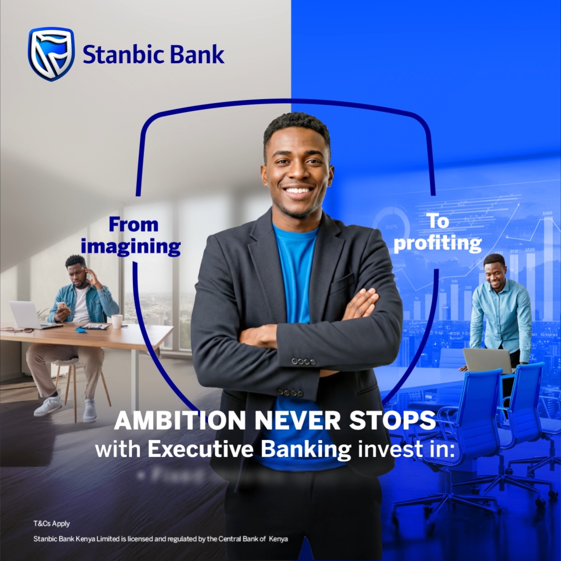 We all start with a vision. The real win? Turning it into returns.​ With Stanbic Executive Banking, you can invest in Fixed Income Funds (KES &amp; USD), Money Market Funds, T-bills &amp; Bonds, designed to help your money grow steadily