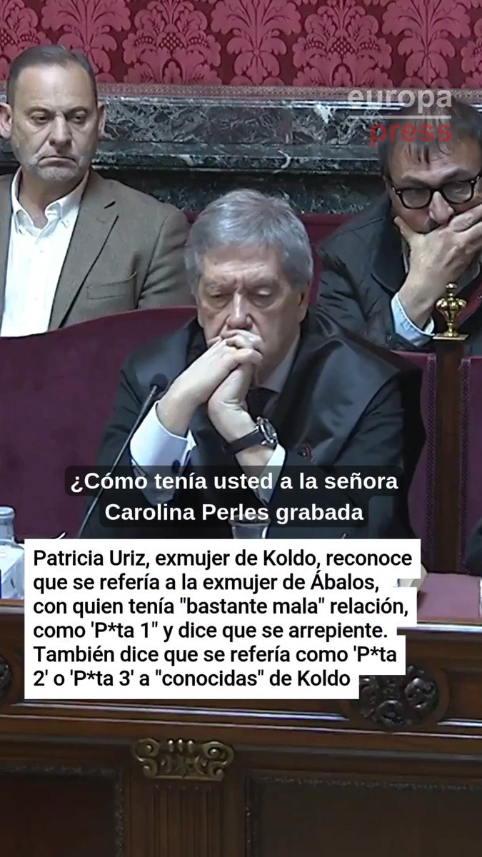 Patricia Uriz, exmujer de Koldo, reconoce que se refería a la exmujer de Ábalos, con quien tenía "bastante mala" relación, como 'Puta 1' y dice que se arrepiente. También dice que se refería como 'Puta 2' o 'Puta 3' a "conocidas" de Koldo