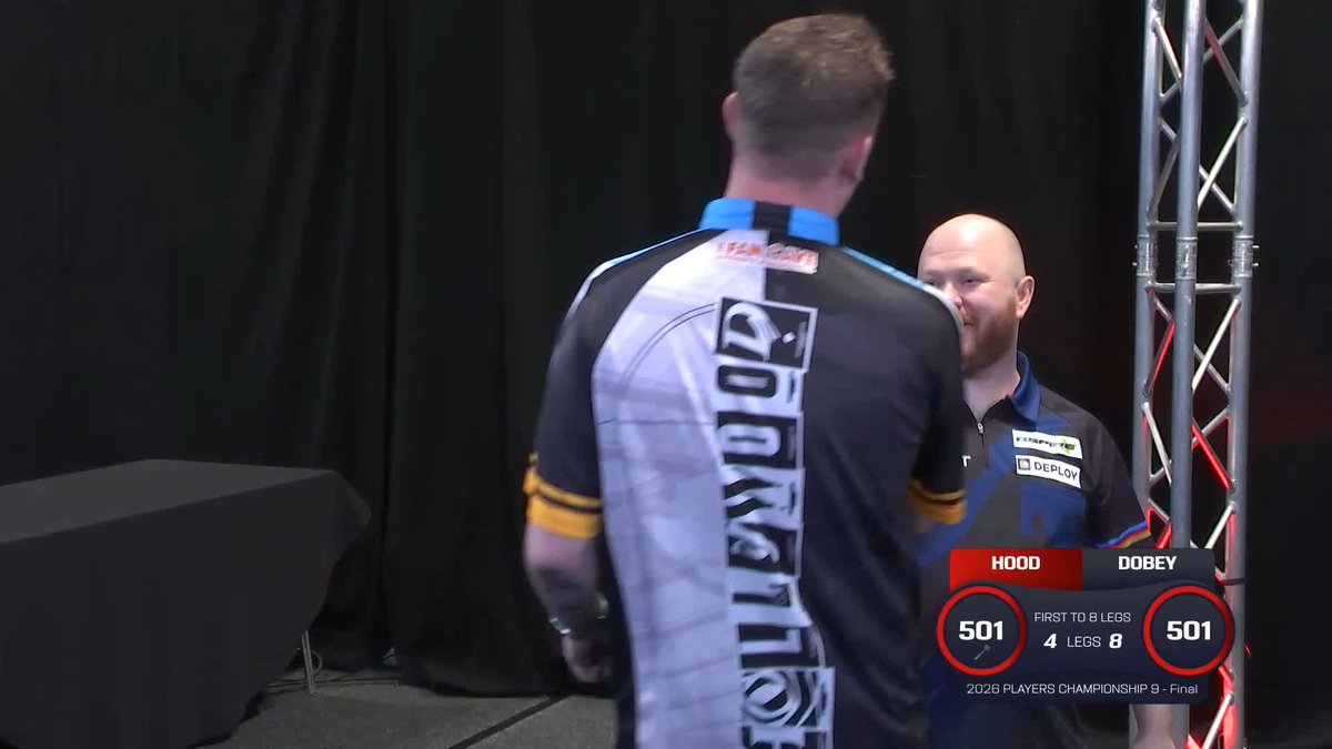 THE CHAMP IN WIGAN! 🏆 Chris Dobey defeats Justin Hood 8-4 to win his second Players Championship title of 2026! Hollywood has now won 10 ProTour events, with four of them coming in Wigan! 📺 #PC9
