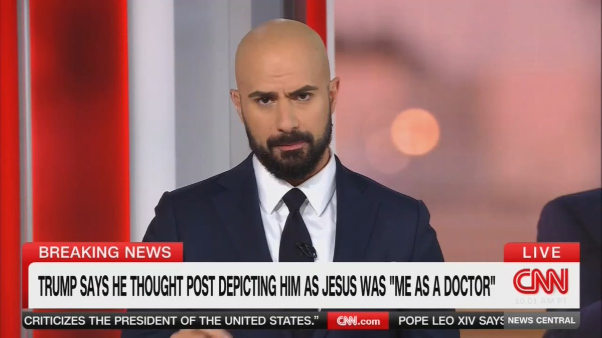 Reporter: I'm not sure how you would see that person wearing robes with light emitting from his palms as a doctor, but that is Trump's explanation. He did confirm that he posted it. But this doesn't look like any sort of physician that I've ever worked with