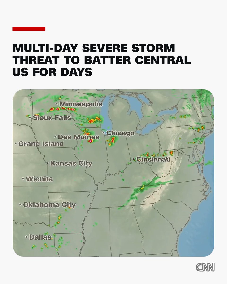 A full week of dangerous weather is looming for the central US, with multiple rounds of severe thunderstorms that will unleash destructive hail and winds and potentially a few tornadoes.
