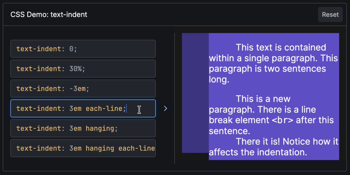 Good news for web typography: text-indent with each-line and hanging keywords is now Baseline Widely Available → You can now create sophisticated, print-inspired layouts with CSS that work across all major engines.