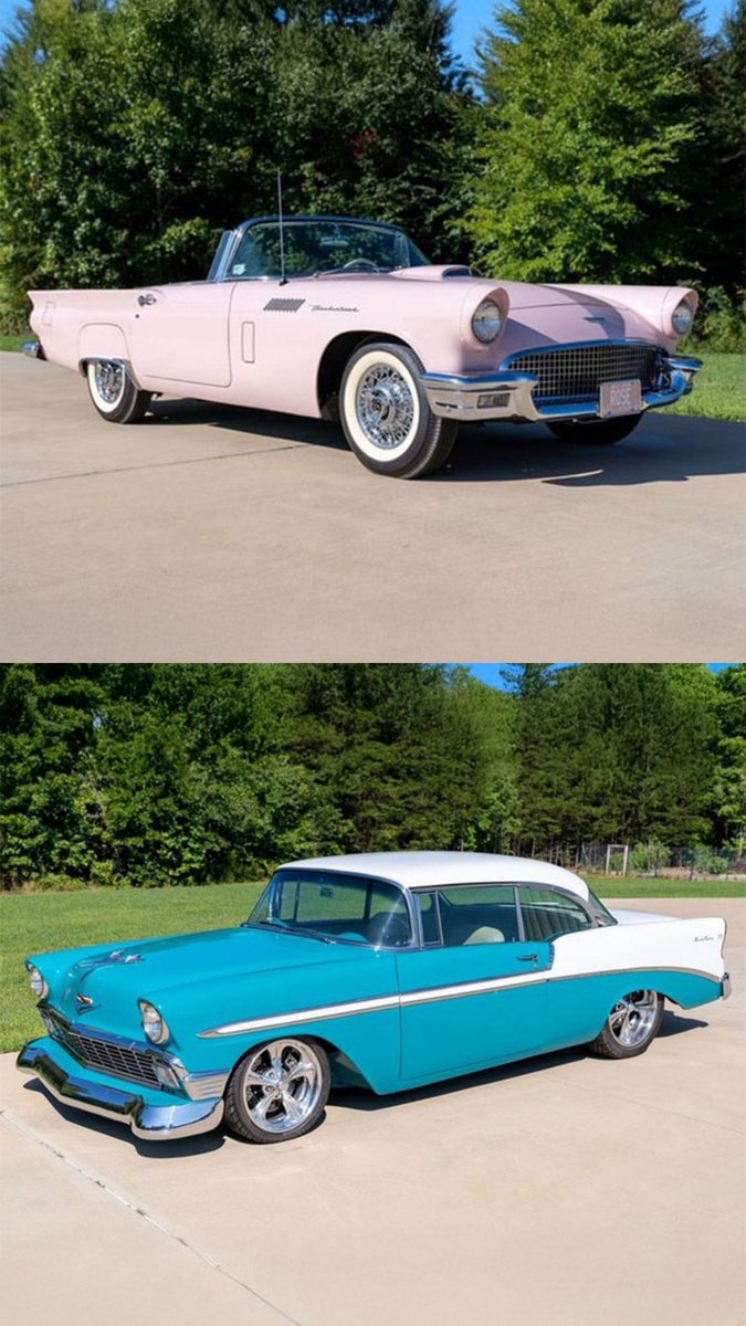 'Kyle Busch and Samantha Busch share what they love about their custom 1956 Chevrolet #BelAir and 1957 Ford Motor Company #Thunderbird convertible before they cross the block with No Reserve in #PalmBeach, April 16-18. Learn more: