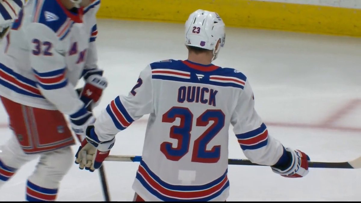 How cool is this 🤩 Every player on the New York Rangers is wearing a Jonathan Quick No. 32 jersey ahead of his final NHL game!