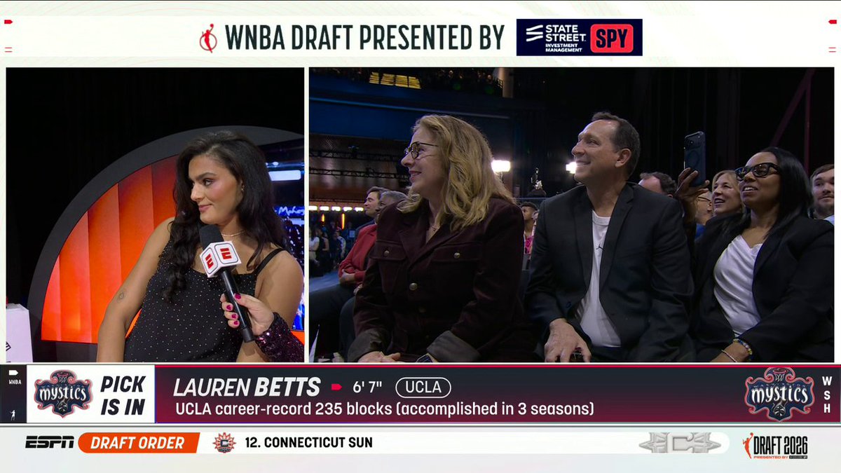 "My coach is on the team as well so that's pretty interesting." 😂 Lauren Betts tells Holly Rowe about her excitement to play with UCLA assistant coach Michaela Onyenwere on the Mystics ❤️