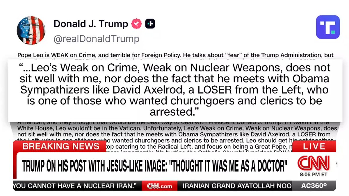 President Trump attacks the Pope and posts a Jesus-like image after the pontiff was critical of the Iran war. The president also went after CNN's David Axelrod, who breaks down this latest fight Trump has picked.