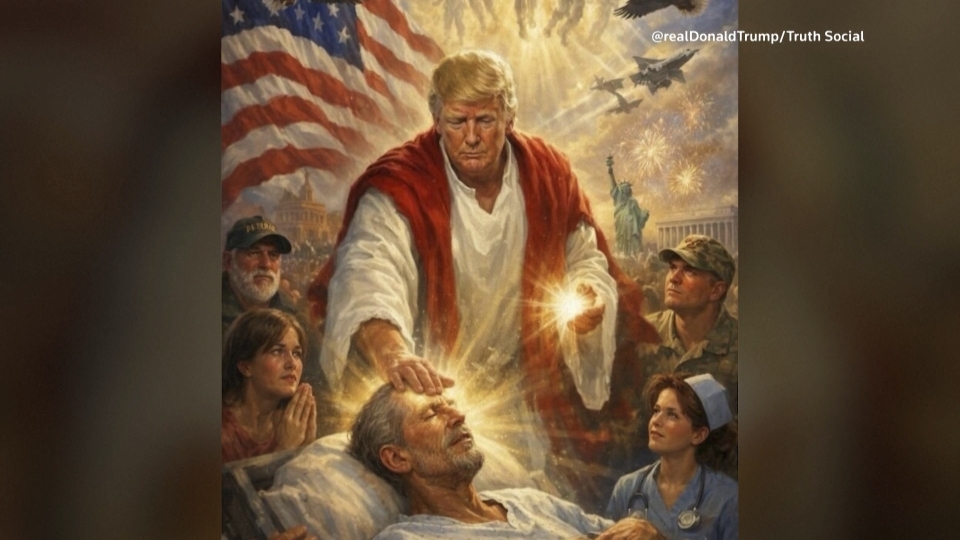 トランプ米大統領は１２日、自身をキリストのように描いたＡＩ生成画像を投稿した。だが宗教保守層の一部を含む幅広い批判を招き、翌１３日に削除した。