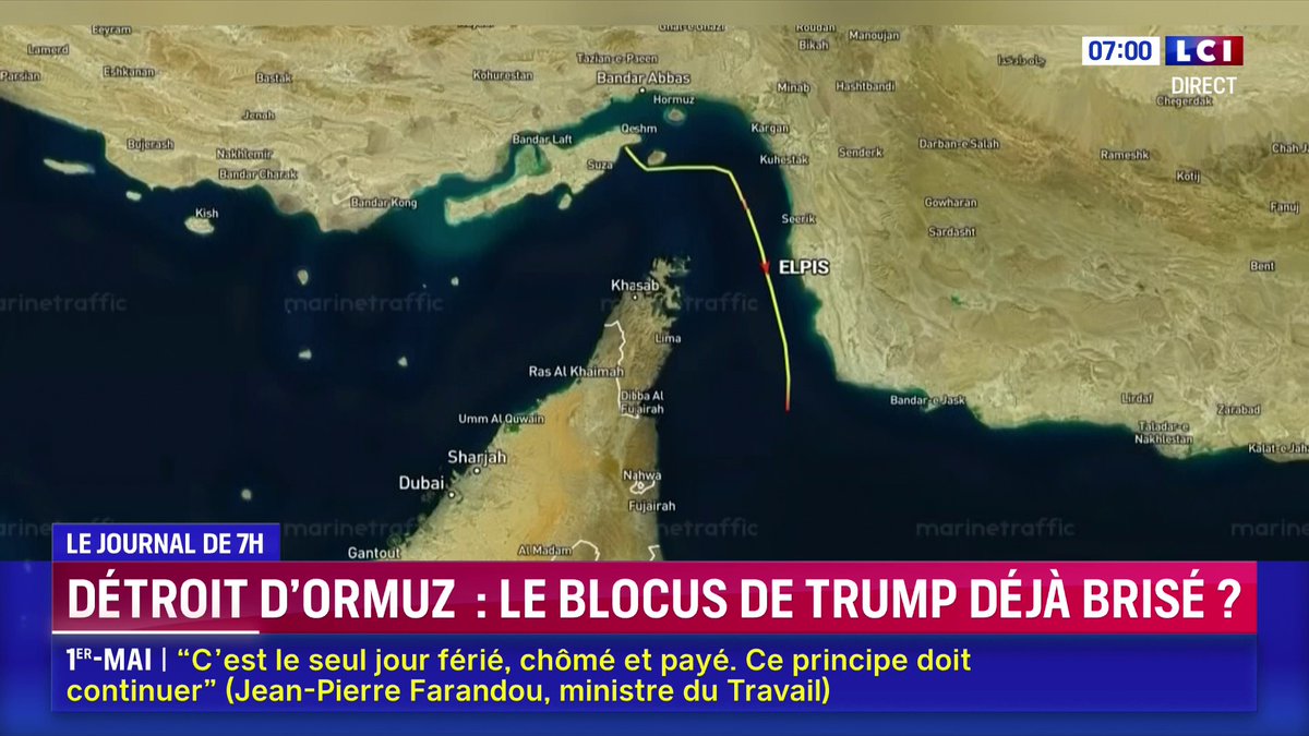 🔴 Détroit d'Ormuz : le blocus de Donald Trump déjà brisé ? Un pétrolier enregistré aux Comores aurait réussi à passer par le détroit d'Ormuz puis aurait ensuite poursuivi sa route dans le golfe d'Oman