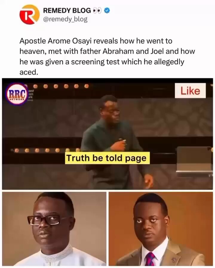 There are only 24 preachers in Africa God can use and Apostle Arome scored first on most accounts. Meanwhile hear Apostle Paul. “For I am the least of the apostles, that am not meet to be called an apostle, because I persecuted the church of God. But by the grace of God I am what I am: and his grace which was bestowed upon me was not in vain; but I laboured more abundantly than they all: yet not I, but the grace of God which was with me.” 1 Corinthians 15:9-10 KJV Hear Apostle Peter. “And when Peter saw it, he answered unto the people, Ye men of Israel, why marvel ye at this? or why look ye so earnestly on us, as though by our own power or holiness we had made this man to walk?” Acts 3:12 KJV Apostle Arome is clearly in a world of his own. Selah