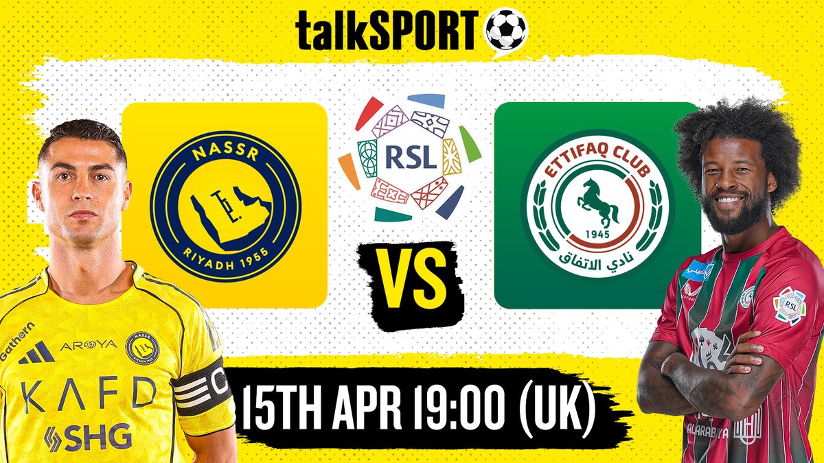 Watch Al Nassr FC v Al Ettifaq Club in the Roshn Saudi League. Live with talkSPORT on YouTube this Wednesday 15th April at 19:00 (UK BST). 📺WATCH: