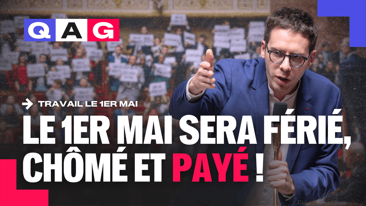 🔴🗣️ URGENT ! Hadrien Clouet recadre la Macronie sur sa tentative de coup de force et appelle à la mobilisation le 1er mai ! « Le 1er mai sera férié, chômé et payé ! Le groupe EPR chouine, le ministre rame et nous on respire. Grâce à la mobilisation populaire, nous avons déjoué les manœuvres de la Macronie et du RN qui voulaient revenir sur 80 ans de conquête sociale. La lutte paie ! Désormais, nous demandons une circulaire, pour poursuivre les cas épinglés par l’inspection du travail le 1er mai prochain ! » #DirectAN #QAG