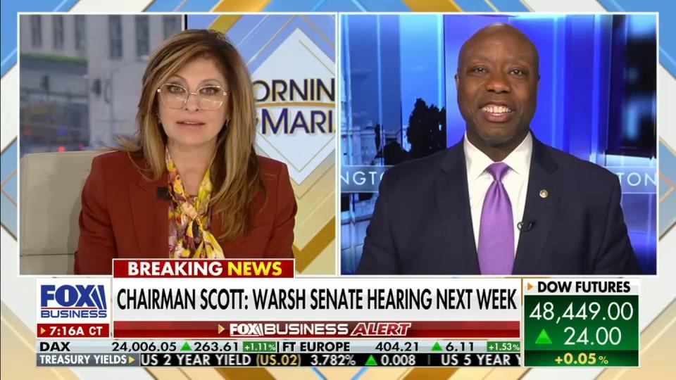 NEW: Next week, Chairman Senator Tim Scott and his colleagues on the Banking Committee will host Kevin Warsh for a hearing as he looks to become the next Chair of the Federal Reserve.
