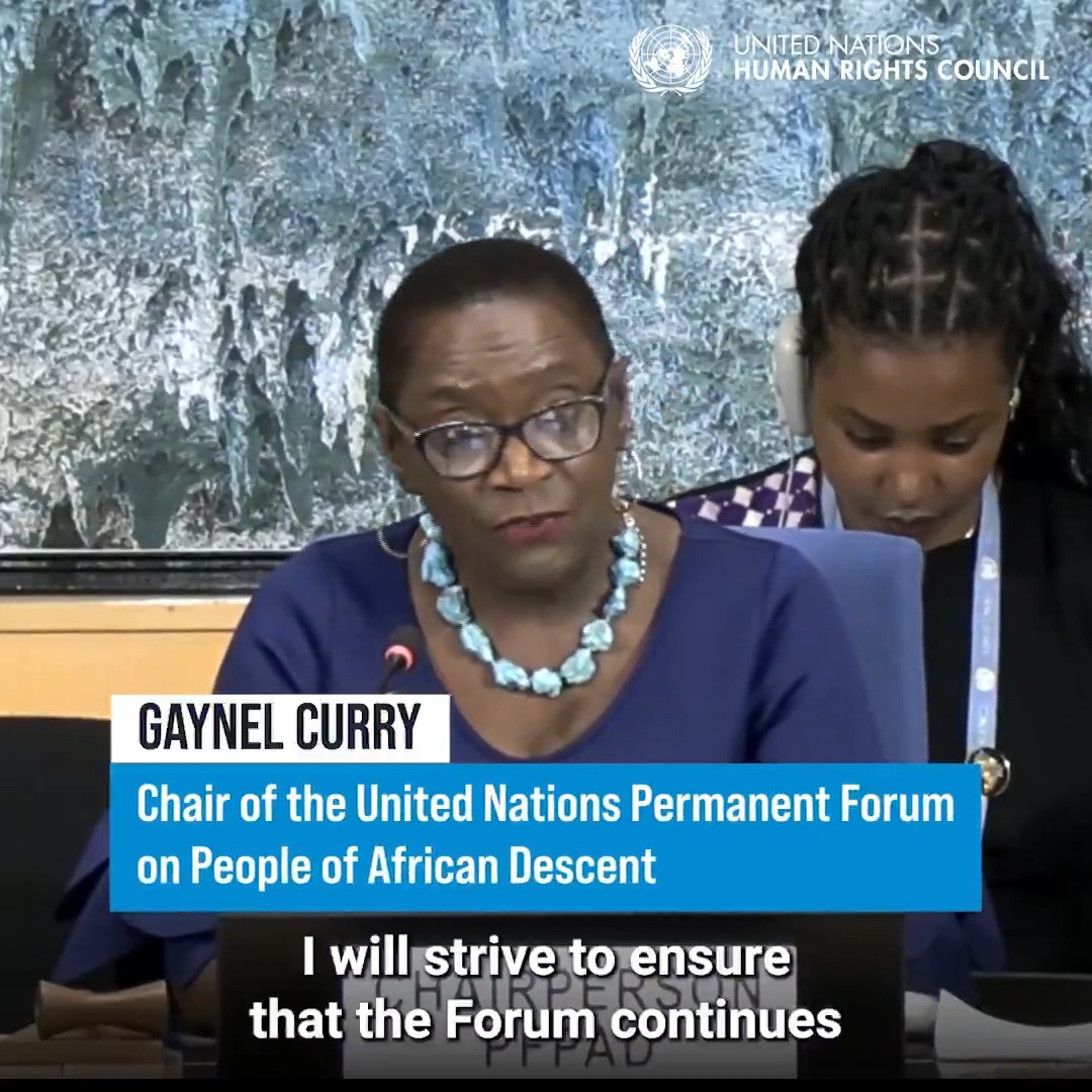 The United Nations Permanent Forum for People of African Descent appointed Gaynel Curry of the Bahamas as its new Chair. "I will strive to ensure that the Forum continues to place the aspirations & human rights concerns of people of African descent at the centre of all its work," she said.