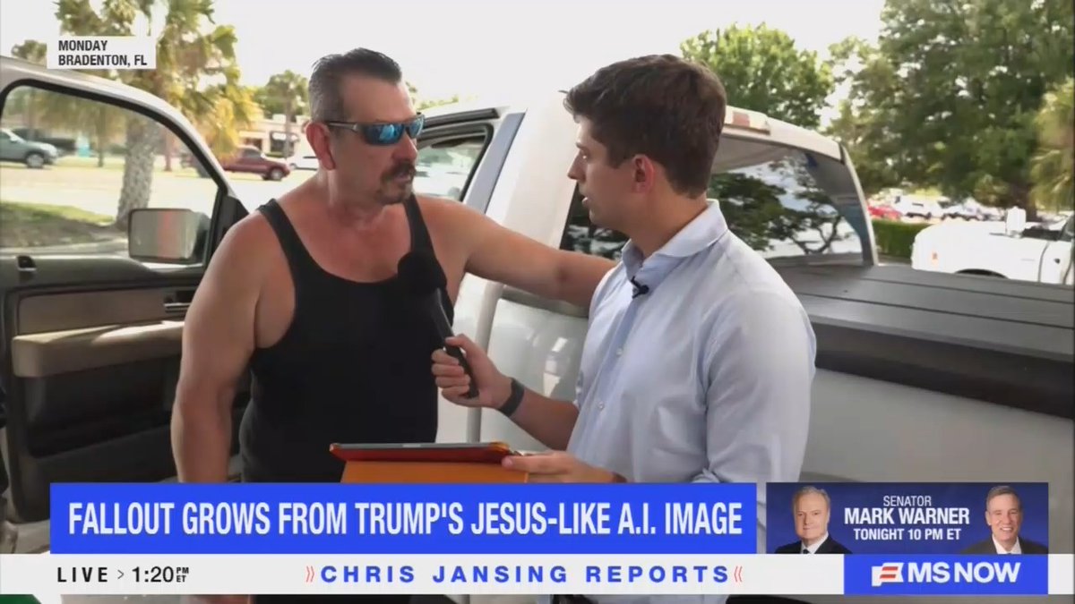 Trump voter reacts to Trump's post depicting himself as Jesus: "That's a disgrace. I'm very upset about that. I mean, how egotistical can you possibly be? I'm ashamed that he would actually do that. The man I voted for and trust."