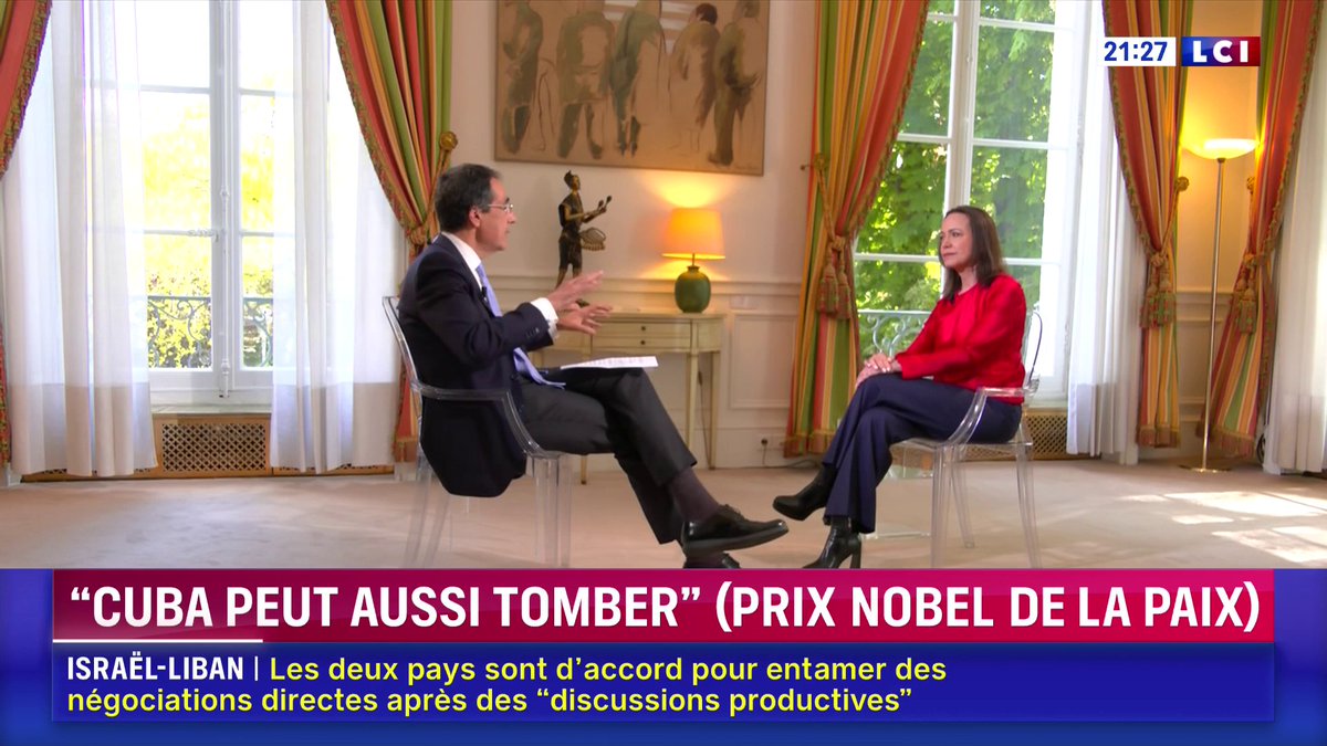 "Ces trente dernières années, l'Amérique latine a vécu dans le chavisme socialiste (...) On se retrouve avec des systèmes qui ont bafoué la règle de droit (...) Il est important d'avoir maintenant des changements", María Corina Machado prix Nobel de la paix 2025 ▶️ Darius Rochebin