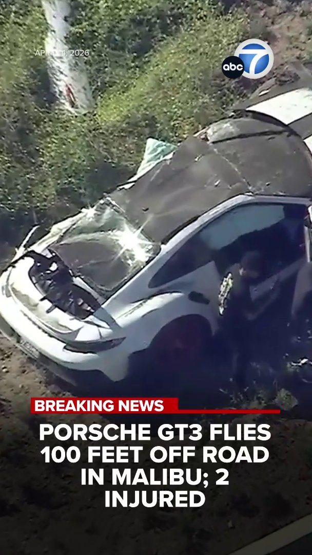 #BREAKINGNEWS: At least two people are injured after a Porsche sports car rolled down an embankment during a violent crash in Malibu on Tuesday.