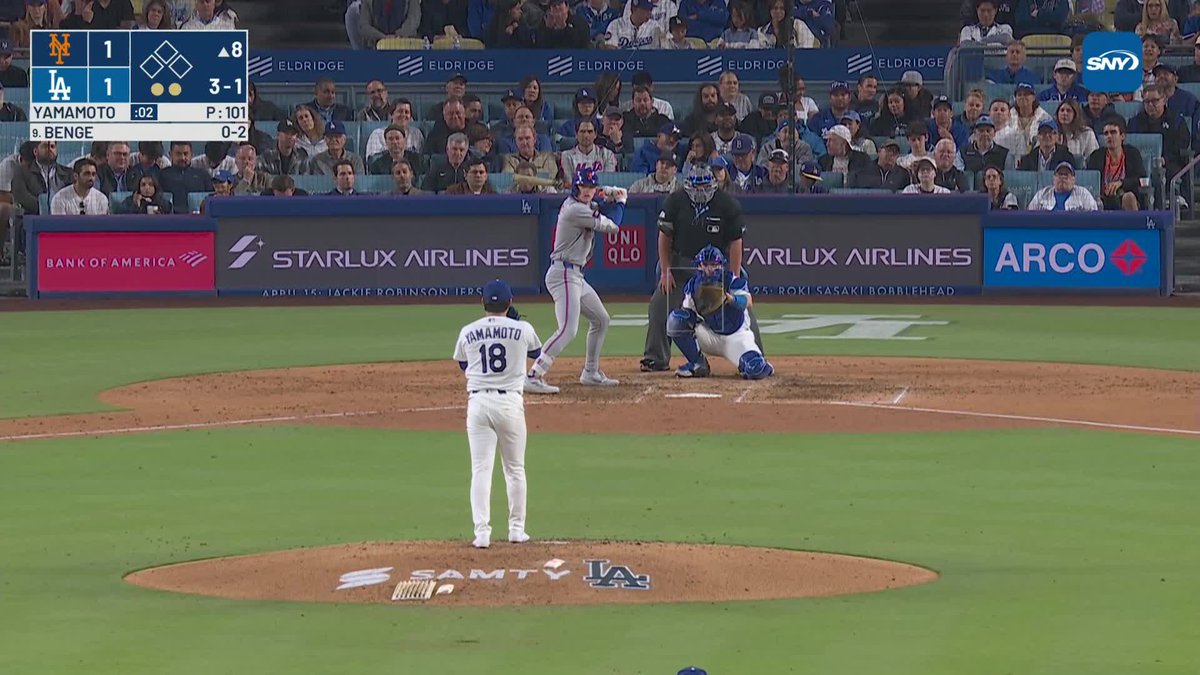 Back-to-back singles from Carson Benge and Francisco Lindor knocks Yoshinobu Yamamoto out of the game