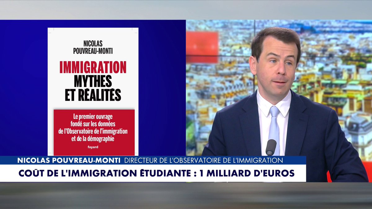 Le directeur de l'observatoire de l'immigration Nicolas Pouvreau-Monti sur les étudiants étrangers : «Le coût net de l'immigration étudiante est estimé à un milliard d'euros chaque année» dans #HDP Toute l'info est à retrouver sur