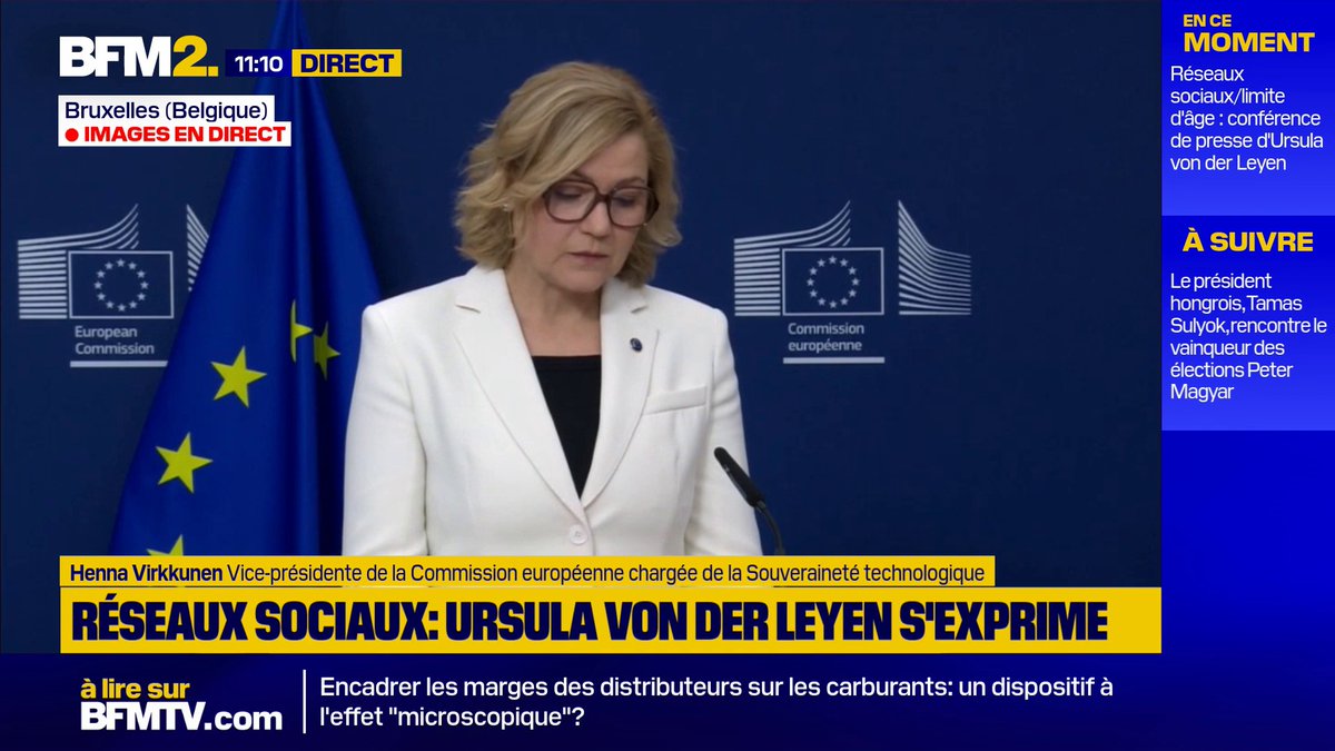 Réseaux sociaux : "L'Europe ne tolèrera pas que les plateformes s'enrichissent aux dépends de nos enfants", assure la vice-présidente de la Commission européenne chargée de la Souveraineté technologique #BFM2