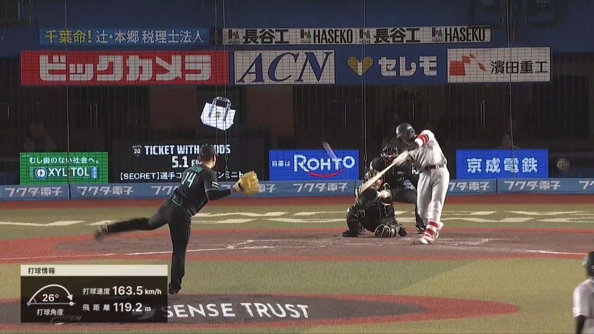 逆方向へ伸びていく打球！✨ 今シーズン初アーチは試合を振り出しに戻す！💪 千葉ロッテ 西川史礁 選手の今シーズン第1号3ランホームランで同点に追いつく！🌈🔥 👇ライブ配信はこちら