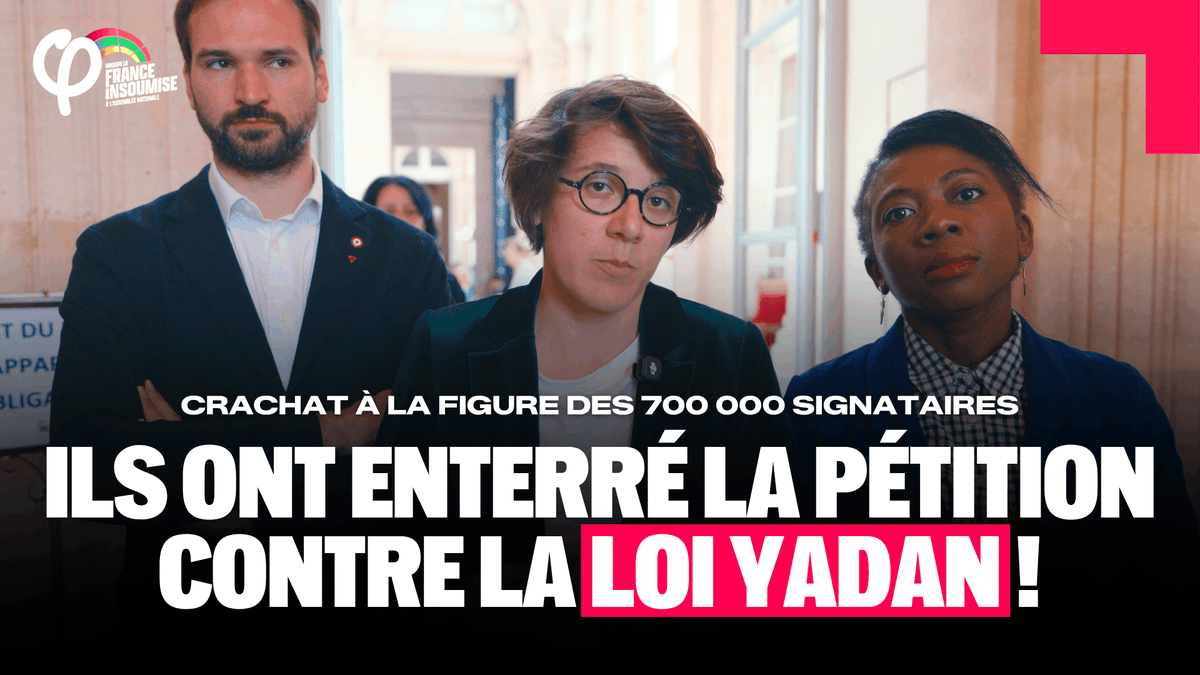 🔴⚡️ ALERTE | Réaction de Gabrielle Cathala, Danièle Obono et Ugo Bernalicis après le classement sans débat de la pétition contre la loi Yadan ! « C'est un crachat à la figure des 700 000 signataires. Cette pétition méritait d'être examinée dans l'Hémicycle avant la loi Yadan. Venez demain à 12h devant l'Assemblée nationale pour manifester contre ce texte ! »