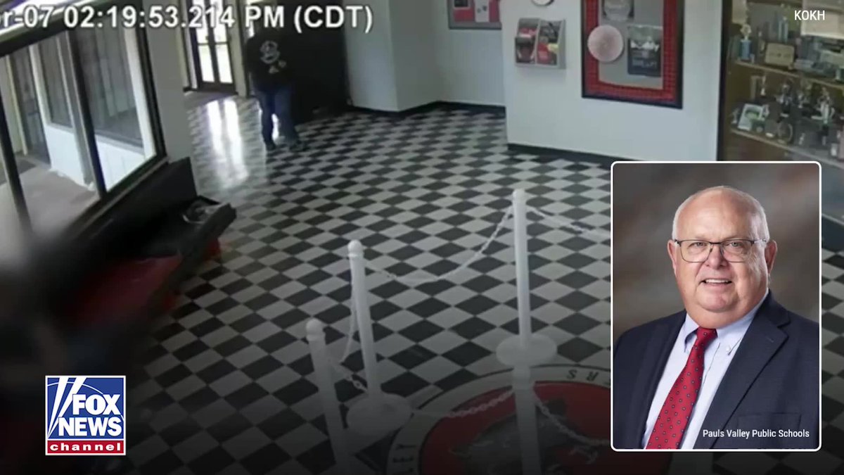 Dramatic footage reveals the split-second moment Oklahoma principal Kirk Moore tackles a school shooter after being shot in the leg. The suspect, a former student allegedly obsessed with the Columbine shooting, is quickly subdued and disarmed — preventing a potential tragedy at Pauls Valley High School.