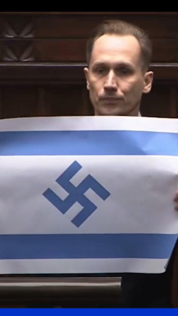 Pologne: un député brandit un drapeau israélien avec une croix gammée
