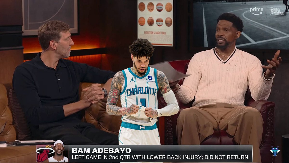🗣️ Dirk Nowitzki: "So unfortunate that Bam (Adebayo) fell so badly on his back. Honestly, a play like this happens a few times a game... I think it's a Flagrant 1. I don't kick [LaMelo Ball] out for that." 🗣️ Udonis Haslem: "None of us up here think LaMelo is a dirty basketball player."