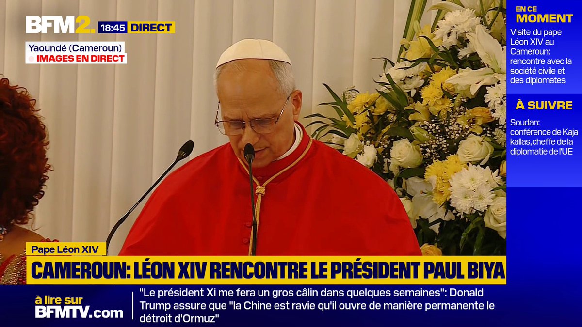 Le pape Léon XIV, en déplacement au Cameroun, appelle au "respect des droits de l'Homme" devant le président Paul Biya #BFM2