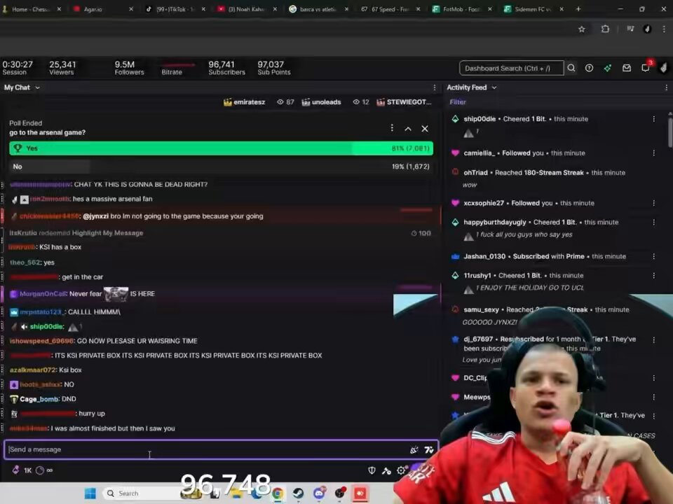 Lacy just gifted Jynxzi a VIP box ticket seat to watch the Arsenal vs Sporting UCL game with KSI and Marlon 👀🔥