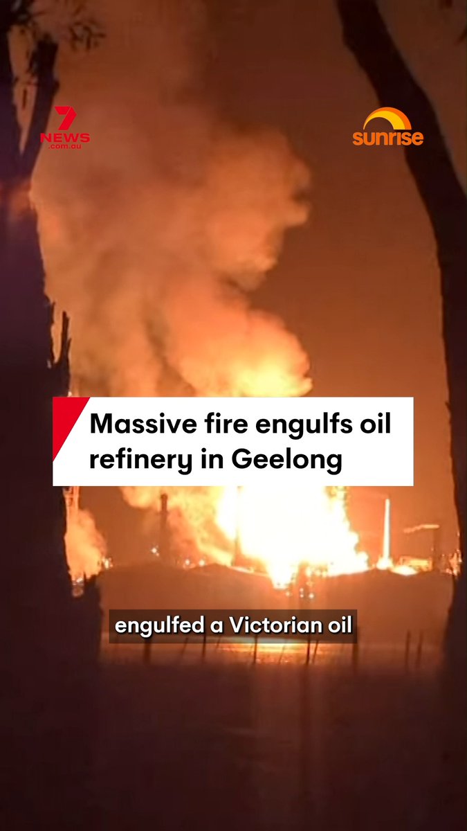 An oil refinery is engulfed in flames after an explosion in Victoria on Wednesday morning. Viva Energy in Corio, near Geelong, is one of Australia’s last two oil refineries, and the blaze which engulfed it comes amid a global fuel crisis. The refinery supplies over 50 per cent of Victoria’s fuel, and 10 per cent of Australia’s fuel. #fuel #refinery #oil #fire #geelong