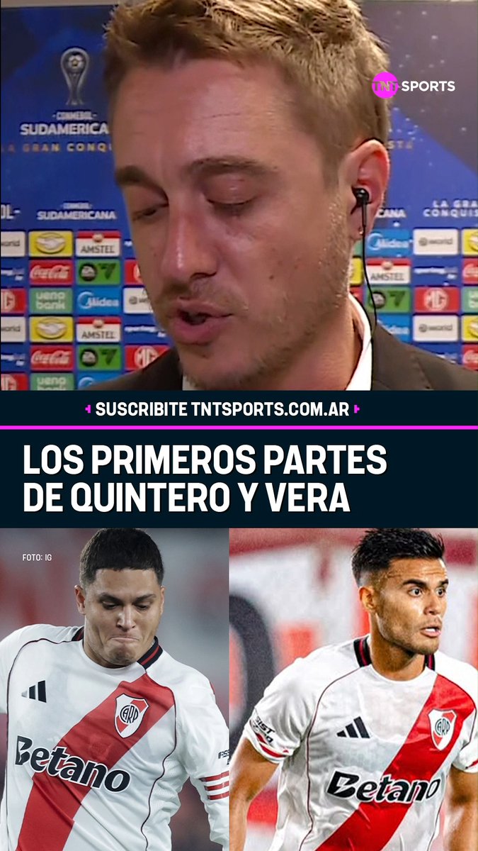 PREOCUPACIรN EN RIVER ๐จโช๐ด Tras el triunfo ante Carabobo por la CONMEBOL #Sudamericana, Maximiliano Grillo ๐๐ dio a conocer los diagnรณsticos iniciales de FAUSTO VERA y JUANFER QUINTERO, quienes debieron dejar el campo de juego LESIONADOS. ๐ El volante colombiano sufriรณ una MOLESTIA muscular en el recto anterior izquierdo y el ex Argentinos tiene, en principio, un ESGUINCE leve en la rodilla derecha. Ambos estรกn seriamente EN DUDA para disputar el Superclรกsico ante Boca el prรณximo domingo ๐ค